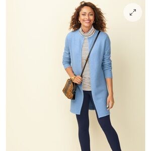 Talbots Blue TEXTURED OPEN FRONT SWEATER JACKET Sz XL Cardigan Duster